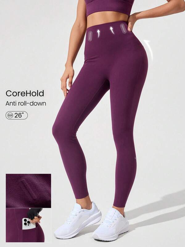 GLOWMODE Colanți CoreHold FeatherFit™-Sculpt Lunge & Relax, 26", croială anti-alunecare, cu control al abdomenului, fără cusături, cu buzunare laterale, pentru antrenament cu impact mediu, alergare, jogging, sală, studio, antrenament