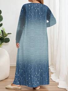 EMERY ROSE Vestido de manga larga con cuello redondo y estampado floral, adecuado para otoño/invierno, tallas grandes