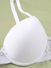 SHEIN Bộ 2 áo ngực ren thêu lãng mạn có gọng, nâng và nâng cao, hỗ trợ cho ngực nhỏ - Đen và trắng - Xem 5