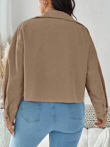 SHEIN LUNE 大码秋装女纯色简约休闲长袖夹克秋季夹克和秋季女装冬装 - 摩卡棕 - 查看 3