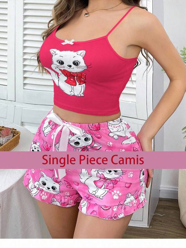 Cute Cat Bowknot INS Suspender Top, Women Sleepwear Cute Sleep Wear Women