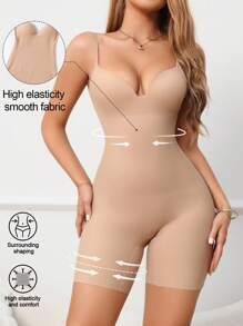 SHEIN 1pc Women's Seamless Solid Color Shapewear Bodysuit - Apricot - View 7