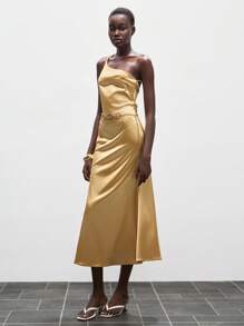 Lumivelle Vestido de satén con escote halter y espalda descubierta, elegante para fiestas