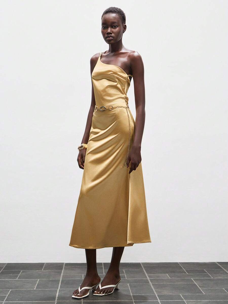 Lumivelle Vestido de satén con escote halter y espalda descubierta, elegante para fiestas