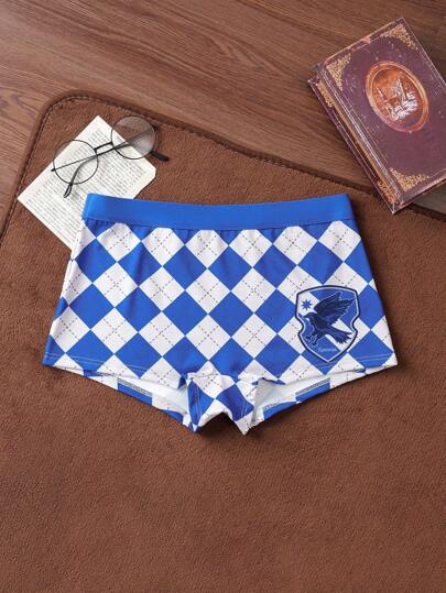 HARRY POTTER X SHEIN Calzoncillos tipo boyshort de mujer con suave patrón a cuadros de colores en bloque