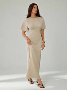 SHEIN Tall Women's Elegant Solid Color High Waist Long Dress