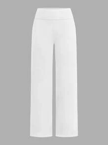 SHEIN EZwear 2 Cặp Quần ống rộng cạp cao thường ngày cho nữ, Thiết kế đơn giản, Đen & Trắng, Thích hợp cho mùa hè - Nhiều màu - Xem 3