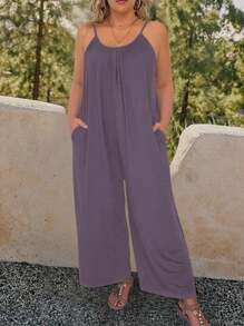 EMERY ROSE 大码女式休闲无袖可调节细肩带波西米亚风阔腿连体裤，夏季