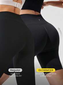 GLOWMODE 6" Seamless Stretchy Sweat-Wicking Tummy Control No-Front Seam Butt Scrunch High-Rise Waist Biker Shorts Medium Impact Running Training Gym Studio Daily Active Wear