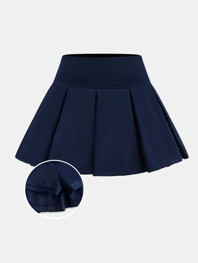 SHEIN Girlism Teen Girls' Solid Color Minimalist Casual Knit Pleated Super Skirt, Back To School