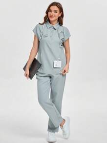 Scrubzie Embroidered Design Scrub Top And Pants, /Nursing Scrub Uniform Set - Green - View 5