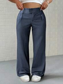Calvaya Plus Size Women Casual Versatile Striped High Waist Loose Drape Wide Leg Pants
