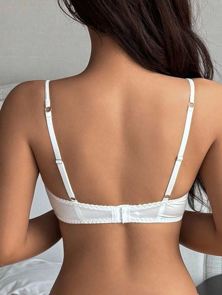 White Lace Padded Cotton Cup Sexy Lace Patchwork Women Bra Lingerie