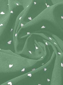 SHEIN JORESS Plus Size Women's Casual Asymmetrical Cap Sleeve Shirt With Small Hearts Design - Mint Green - View 5