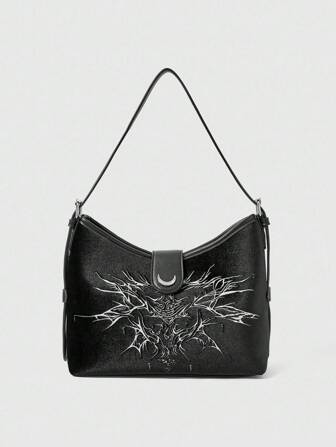 Goth Sac à épaule mode à imprimé graphique pour femme, convient pour les trajets quotidiens et les voyages
