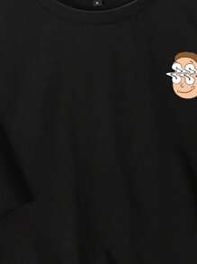 Rick and Morty X SHEIN Camiseta Masculina de Manga Curta com Gola Redonda e Estampa Gráfica de Figura Cartoon
