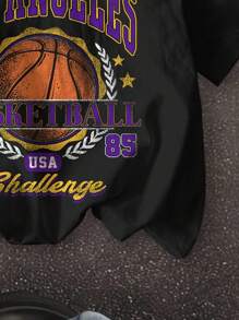 SHEIN Tween Boy Casual Minimalist Cartoon Pattern Short Sleeve Round Neck T-Shirt, Cotton Blend For Summer