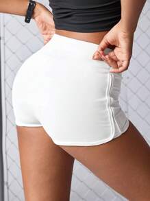 SHEIN Sports Women's Letter Print Drawstring Waist Skinny Sport Shorts - White - View 5