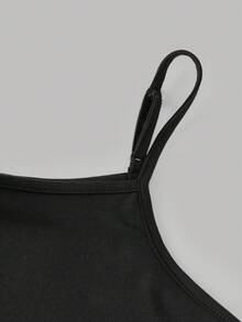 SHEIN Girlism 三件套少女休闲套装，黑色和杏色，街头风，返校季，秋冬季，包含纯色镂空提花针织吊带背心、吊带上衣、休闲装 - 彩色 - 查看 4