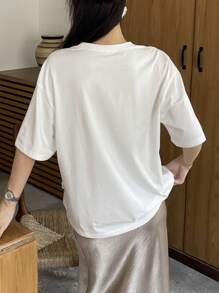 DAZY 宽松蕾丝拼布亮片无袖夏季女士T恤，休闲简约 - 白色 - 查看 8