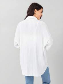 Miaspire 白色女式衬衫落肩纽扣沙滩衬衫 - 白色 - 查看 2