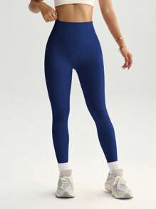 Easithlete Wide Waistband Sports Leggings - Navy Blue - View 6