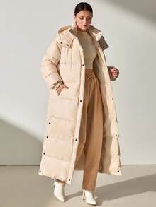 CLARA VERO Women's Light Beige Casual Side Buttoned Hooded Winter Coat - Beige - View 1