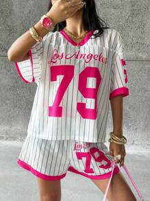 Coolane Kids 少女 Slaydiva 两件套：女孩休闲运动衫“洛杉矶”79号图案印花 T 恤和短裤，2025 年春夏 - 白色 - 查看 2