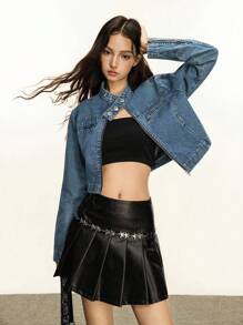 Rivivi Women's Casual Distressed Cropped Denim Jacket - Medium Wash - View 3