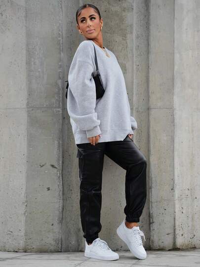 SAYEHFBABY Pantalones de trabajo con puño elástico de color sólido