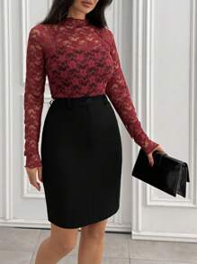 EURMUSE 浪漫边缘 - 浓郁色调蕾丝细节衬衫，永恒蕾丝 - 优雅长袖衬衫，精致戏剧 - 女性气质蕾丝上衣，晚间魅力 - 透明蕾丝边衬衫，蕾丝优雅 - 精致衬衫，适合白天和夜晚穿着