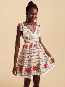 Travachic Vacation Woven Floral Print V-Neck Bodycon Mini Dress For Women,Summer Outfits For Women,Beachwear,Spring And Summer,Easter,Holiday Outfits,Beach Outfits For Woman,Spring Break,Vacation Outfits Women,Concert Outfit Women,BOHO,Bohemia,Music Festival,Tropical Vacation Woman Clothes,Romantic,Going Out Tops,Date Night Outfits Women,All Women Clothes,Fall Clothes ,Autumn - Multicolor - View 5