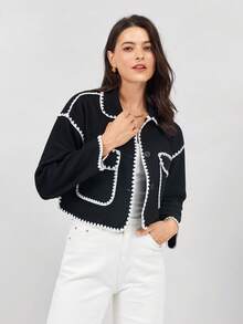 Miaspire 休闲通勤双色修剪短款大衣 - 黑與白 - 查看 4