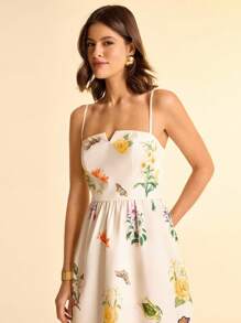 CAJUNI Boho tropische bloemenprint V-hals spaghettibandjesjurk voor dames voor vakantie