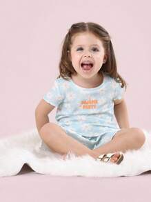 SUMWON طقم بيجامة قصيرة مزخرفة بالزهور ناعمة للبنات، ملابس نوم صيفية، ملابس كاجوال، ملابس نوم مريحة، ملابس للنوم - أخضر نعناع - مشاهدة 7