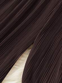 SHEIN Tall Women's Casual Pleated Elastic Waist Wide Leg Pants, Khaki, Spring/Summer Fall Cloth For Women - Brown - View 4