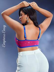 Empress Envy Plus Size Women Shiny Low Cut Bra & Wireless Bra Push Up Bra Glitter Bra Pink Bra