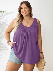 SHEIN CURVE+ 大码女式绿色V领宽松吊带背心 - 紫色 - 查看 6