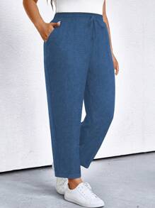 SHEIN PETITE Plus Size Women Casual Vacation Loose Pocket Cone Pants