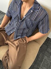 ESTAVOR Men's Streetwear Style Short Sleeve Shirt, Suitable For Summer - Blue - View 2