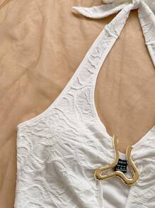 Soleia Nova camisola feminina casual de cor sólida com cadarço e decoração de metal com fenda frontal para resort, uso em camadas no outono/inverno, festa, encontro, dia dos namorados, Páscoa, Carnaval, chá da tarde, passeio na praia, rua da cidade