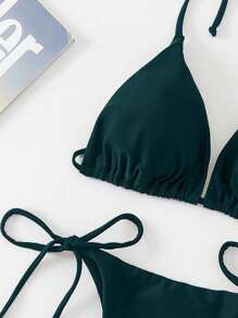 SHEIN Swim Solid Color Sexy Strap Bikini Swimsuit, Two-Piece Set For Women Beach Outfit - Teal Blue - View 4