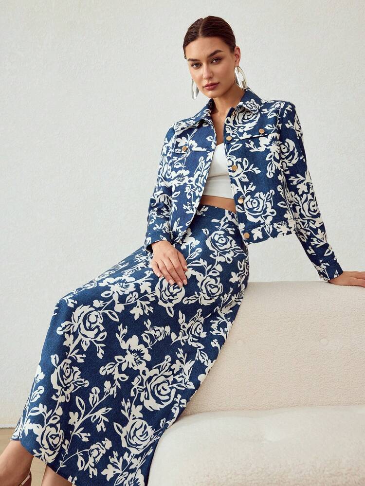 ALLOVER FLORAL PRINT BUTTON UP JACKET