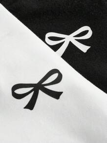 Girlism 2pcs/Set Tween Girl White&Black Versatile,Square V-Neck Short Sleeve T-Shirt, Designer Style, Summer Casual Polo Shirt, Waist-Length, Fitted Cut,Clean Girl Girls Shirt Pack Pack Of Tops Black And White Tops For Teen Girls Bow Shirts Shirts For Tween Girls Black And White