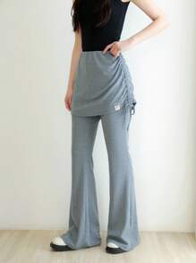 K-Vae 女士秋季浅灰色喇叭裤，两穿裙裤，韩版秋季女装，秋季女装，返校服装，教师服装 - 淺灰色 - 查看 3