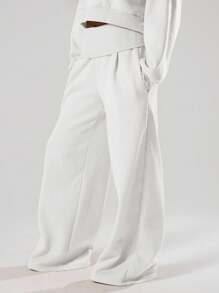 MUSERA Extreme Wide Leg Fold Over Waist Sweatpants Airport Casual Summer Airport Joggers Sweatpants Holiday - White - View 5