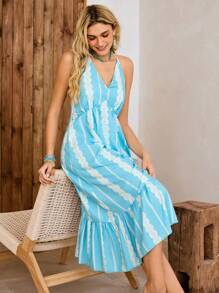Lullawish Bohemian Spaghetti Strap Bubble Crinkle Nightgown For Women - Blue - View 5