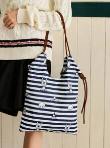 LOONEY TUNES X SHEIN Women Striped Cartoon Rabbit Print Shoulder Bag - Blue - View 2