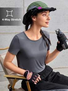 SHEIN Sports 户外露营徒步城市通勤健身瑜伽休闲运动速干露背T恤 - 深灰色 - 查看 1