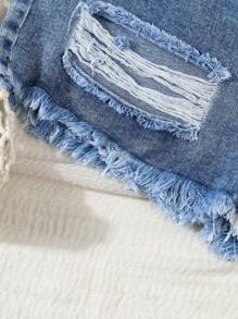 Tween Girl Retro Fashion Distressed Denim Shorts - Dark Wash - View 8